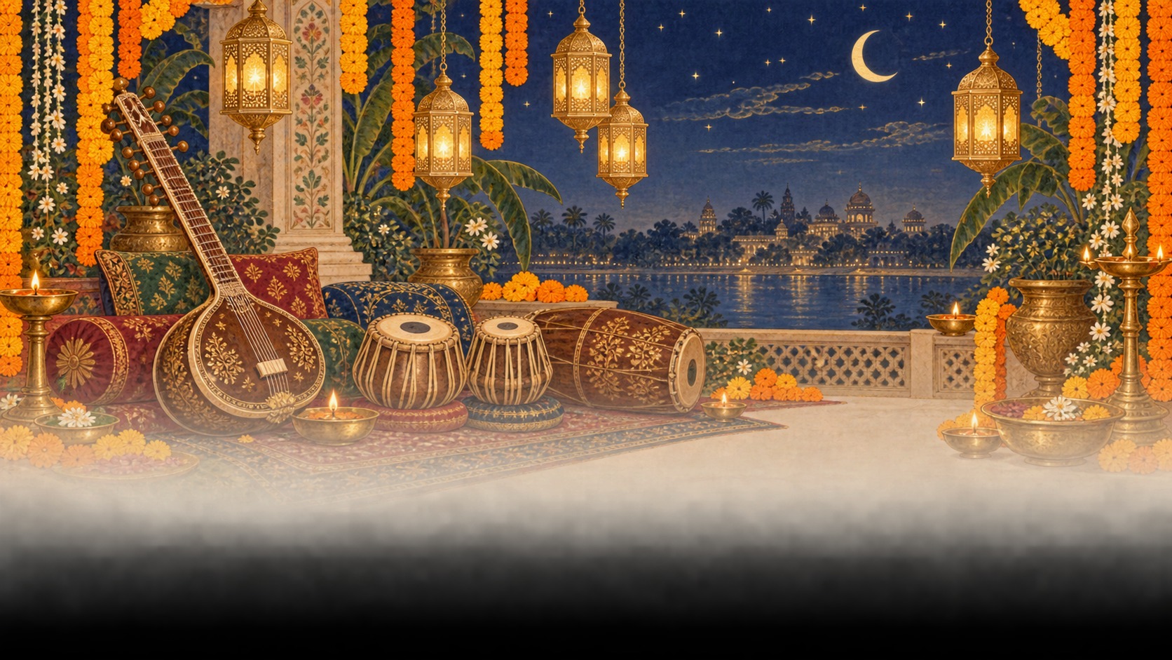 Evening sangeet with lanterns and music
