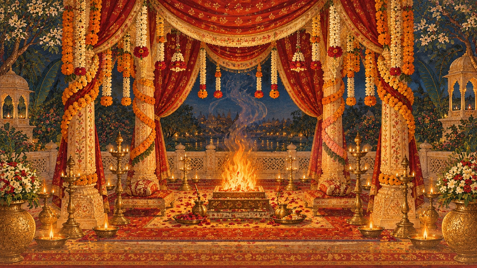 Vedic wedding mandap with sacred fire